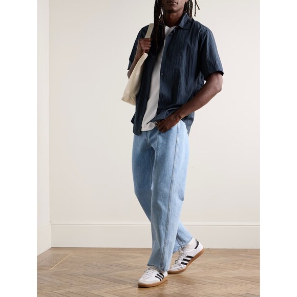 NN07 Shirt Mens XXL Navy Button Up Seersucker Short Sleeve FREDDY $210 - Picture 1 of 10